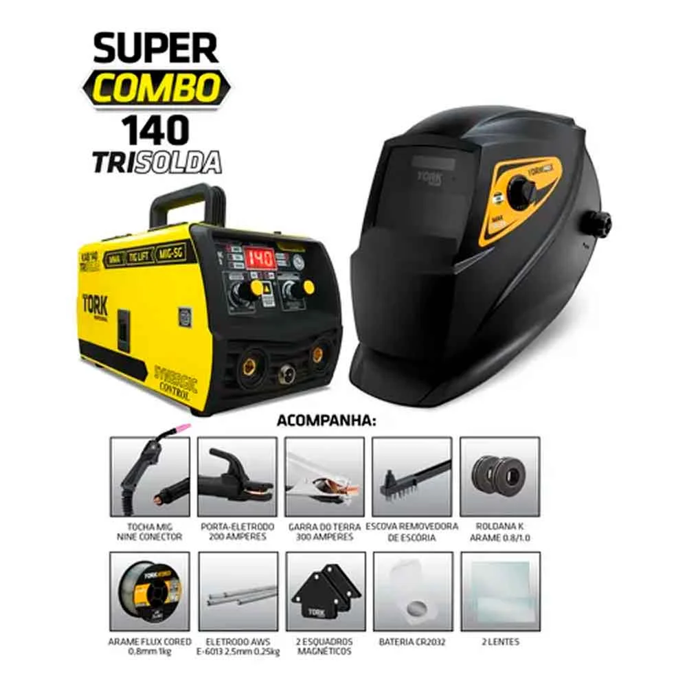 Inversor Mig Sem Gas 140a +Tig/Combo Bivolt Tork